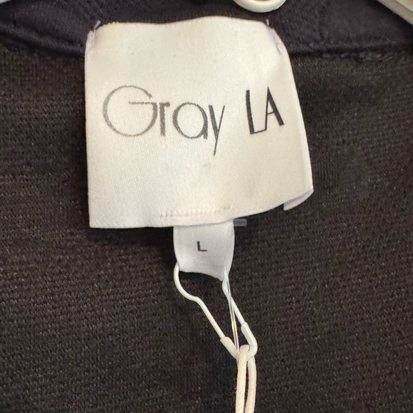 Gray LA Textured Polka Dot Open Front Jacket Blazer Navy Blue Size L - Picture 2 of 5